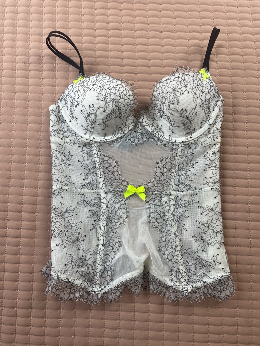 Victoria’s Secret Sheer Lace Bustier Bra Top White & Black (read note)34B